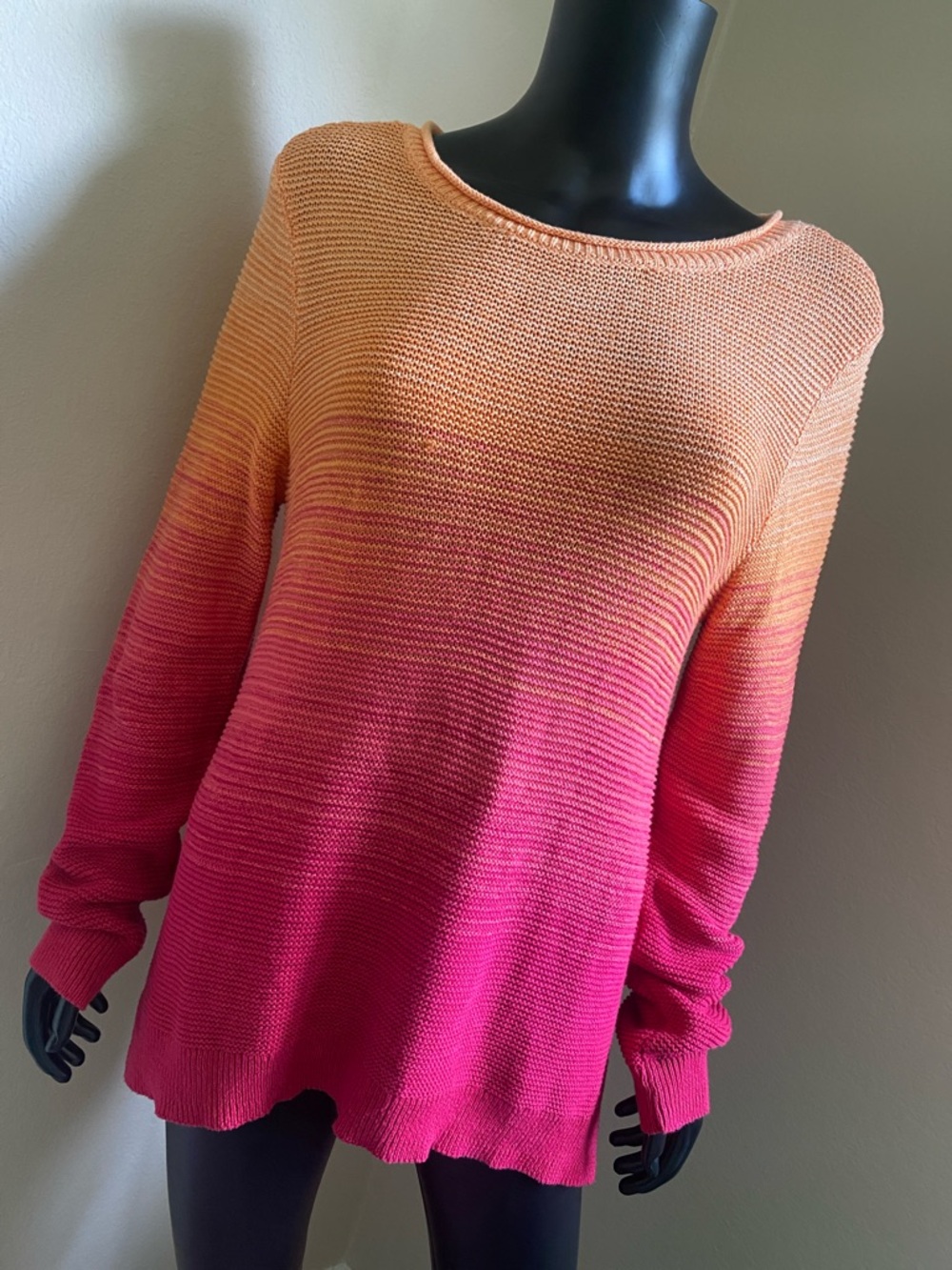 Chaps Cotton Knit Orange to Pink Ombre Crewneck Sweater